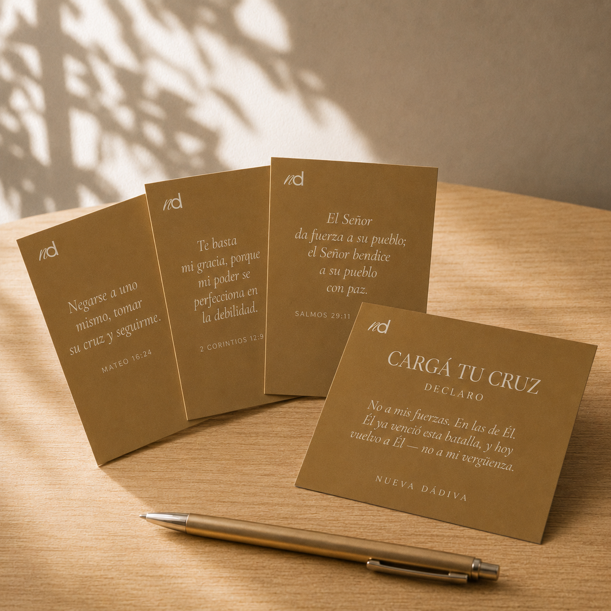 Tarjetas de Declaración — "Carga Tu Cruz" (Mazo Imprimible de 4)